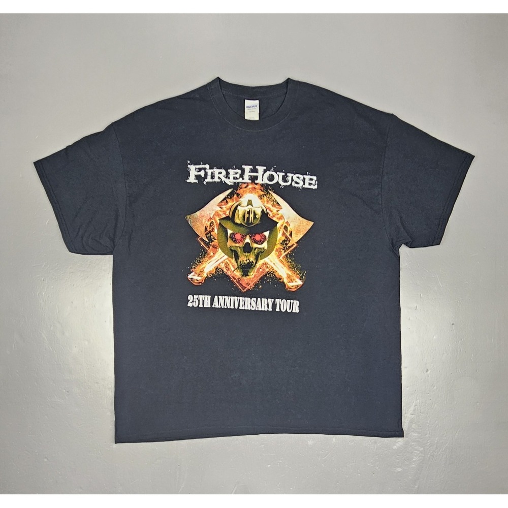 Vintage Firehouse T-Shirt  Mens 2XL. Black 25th Anniversary Skull‎ Helmet